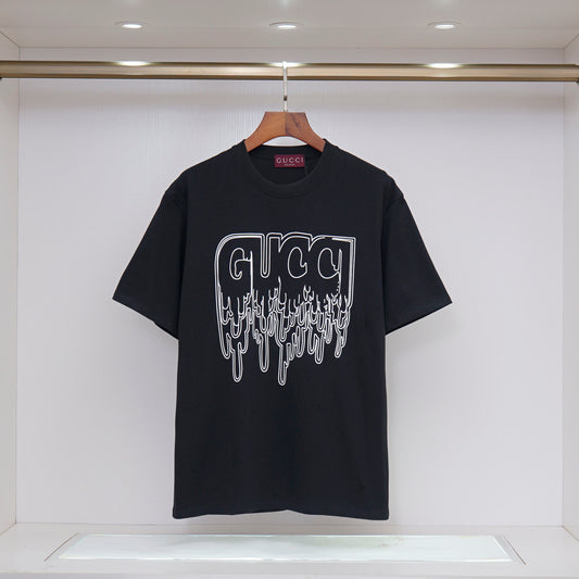 Gucci Cream/Black Tee With Dripping Logo Design For Edgy Fashion Aficionados
