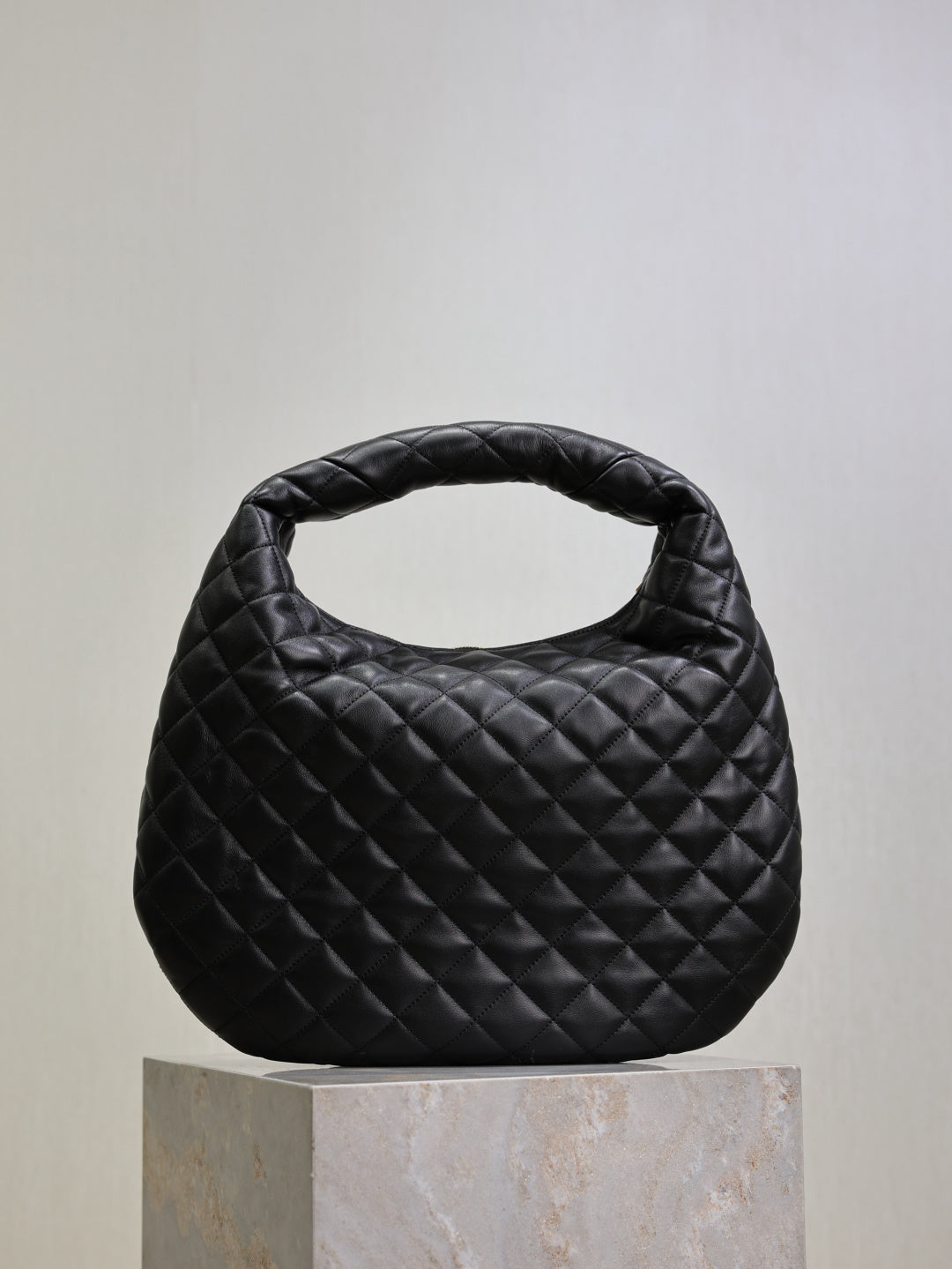 Stylish Black/Brown Quilted YSL Hobo Bag With Gold Logo 698652