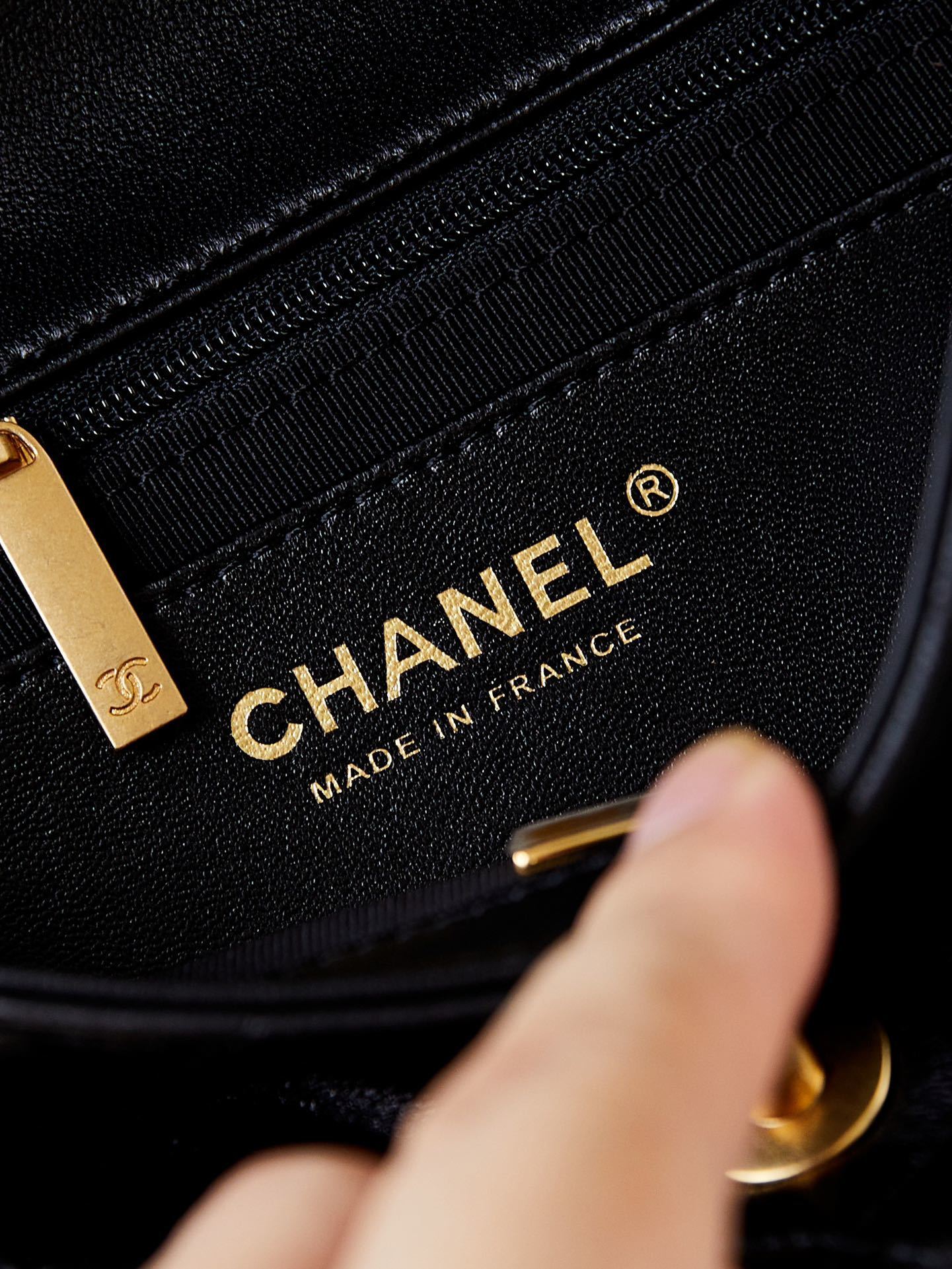 Chanel Black Quilted Leather Handbag With Gold Chain And Signature CC Logo AS4947