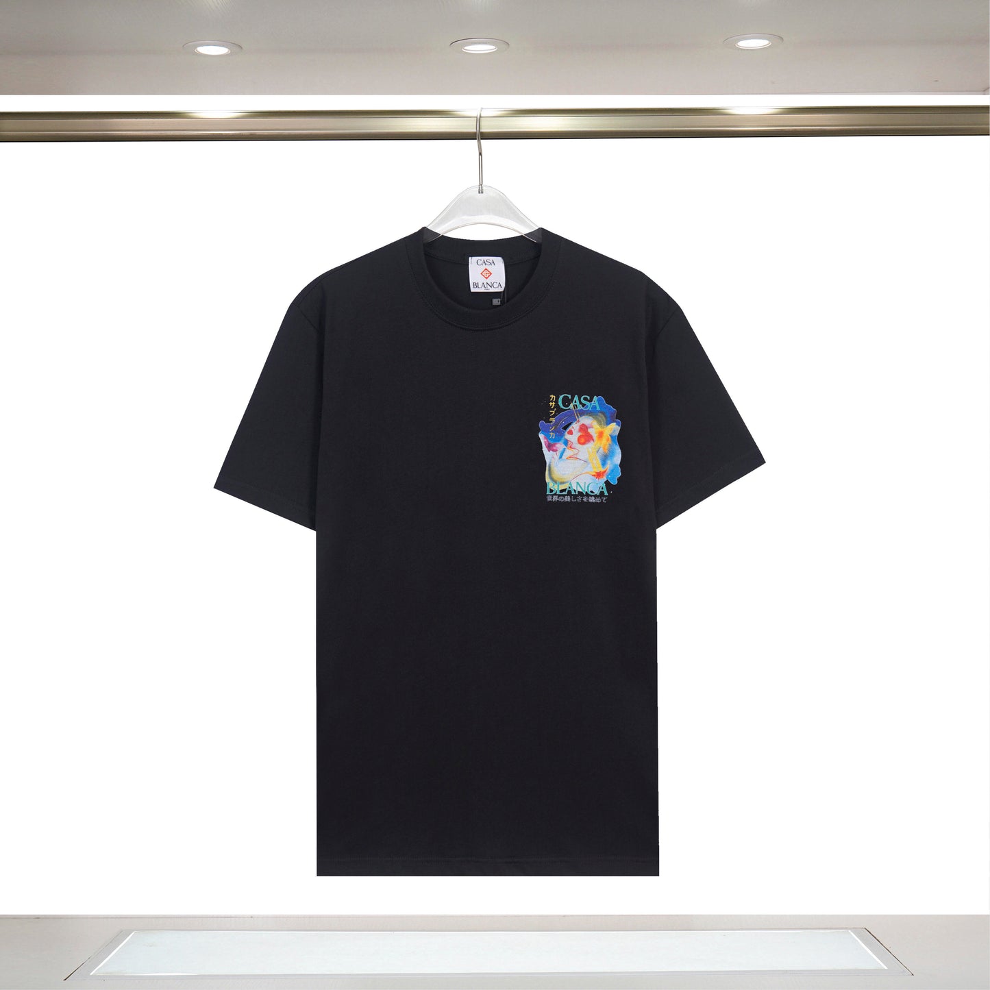 Casablanca White/Black T - Shirt With Colorful Watercolor Graphic And Brand Text