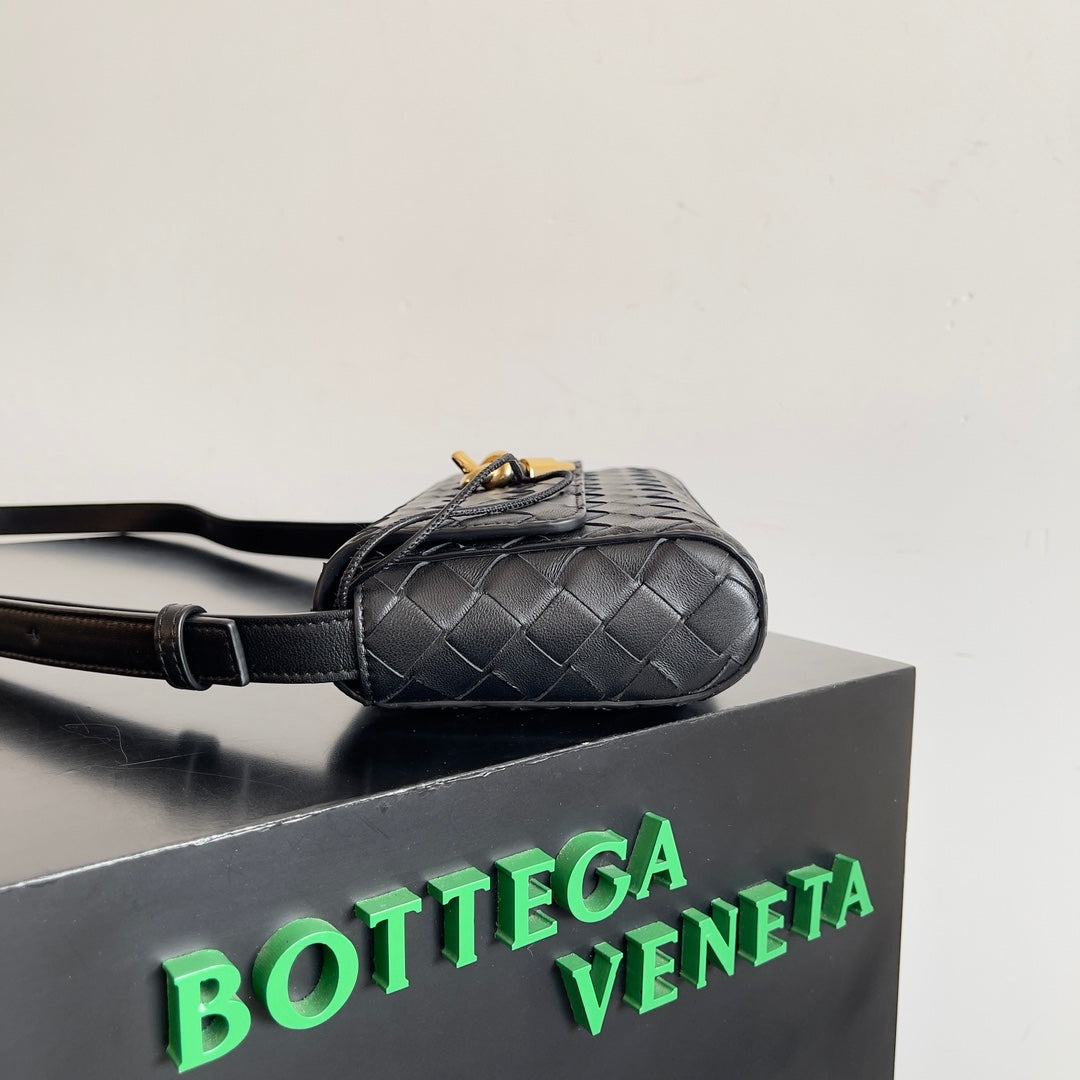 Bottega Veneta Woven Leather Crossbody Bag With Gold Lock Fashion Statement Piece Style No.755545