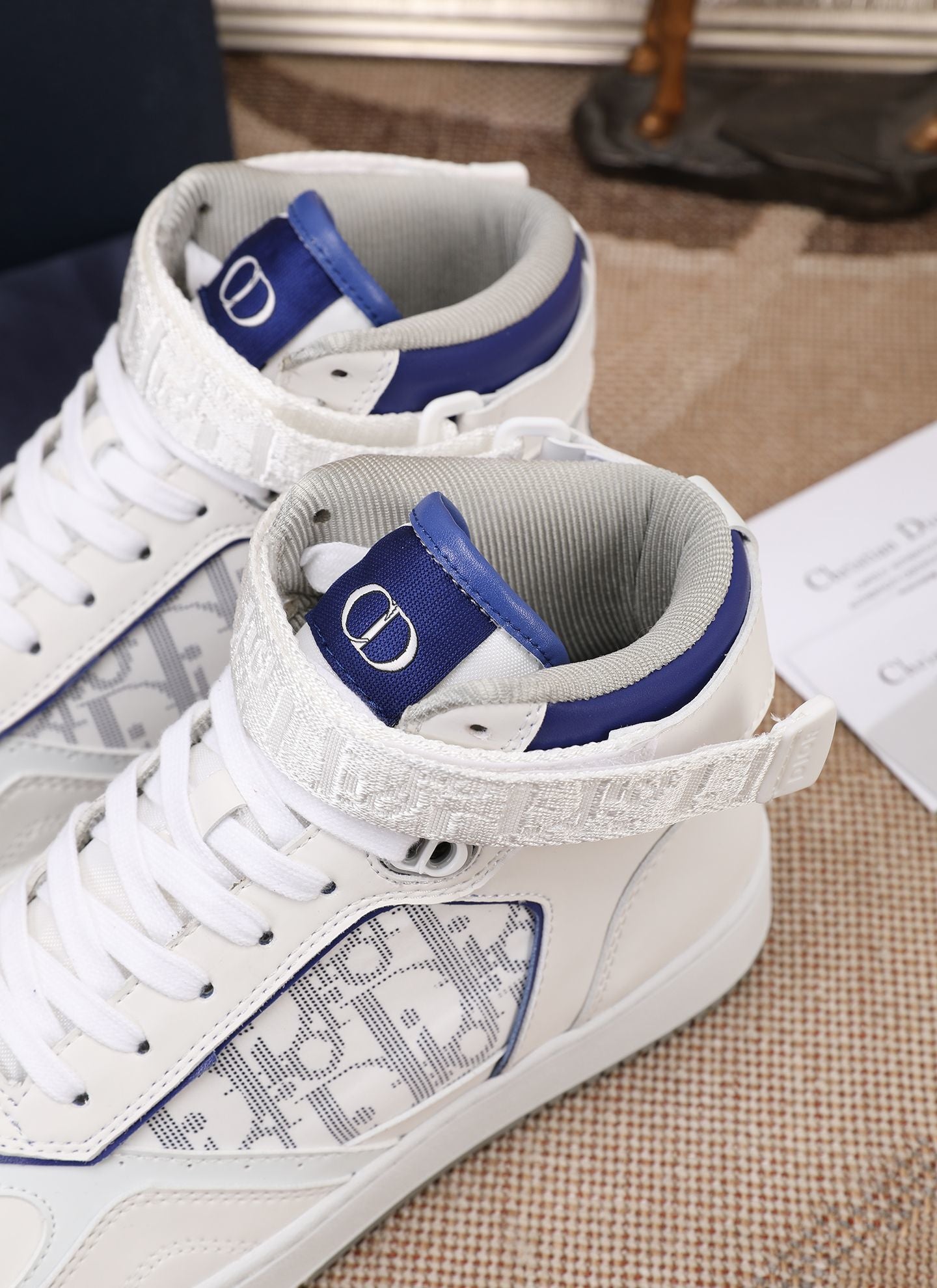 Dior Men's High Top Sneakers with Oblique Pattern and Adjustable Strap