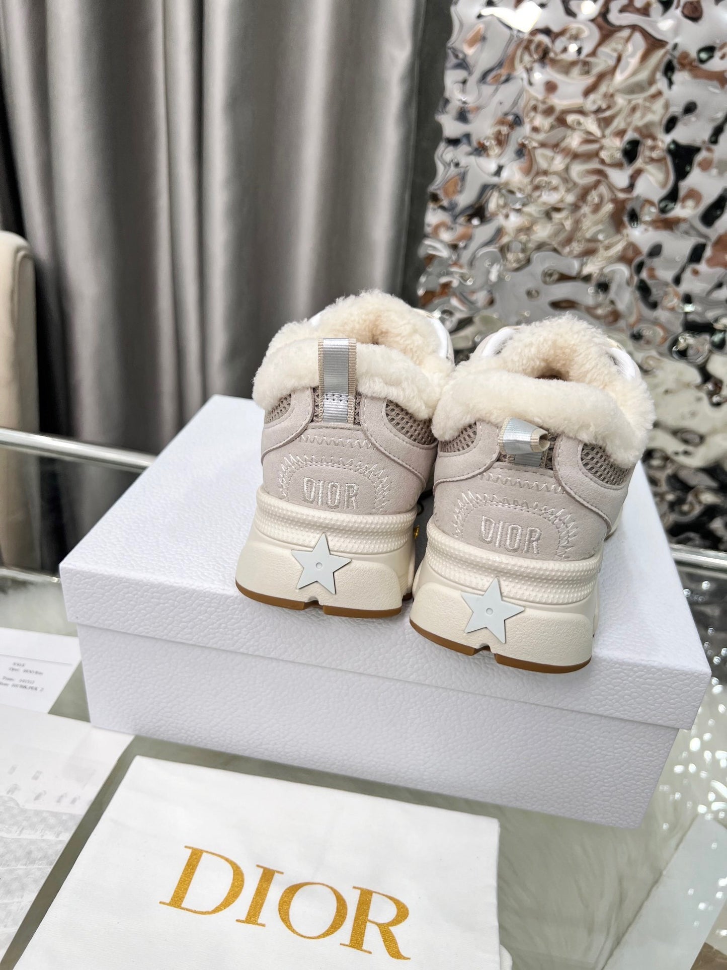 Women's Dior Beige Sneakers With Warm Fleece Lining