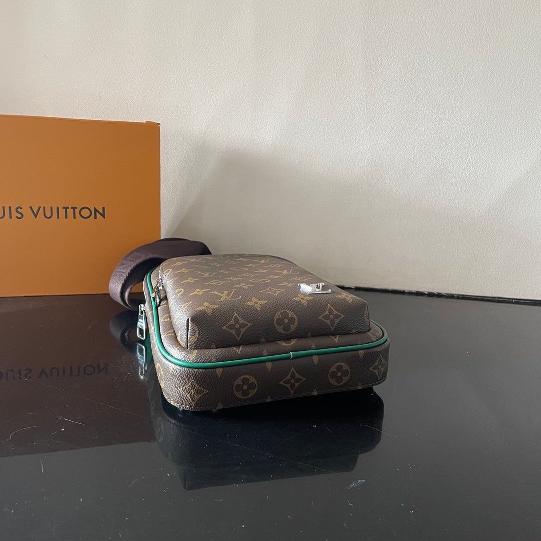 Stylish Louis Vuitton Monogram Canvas Sling Bag with Green Accents and Classic Design M12734