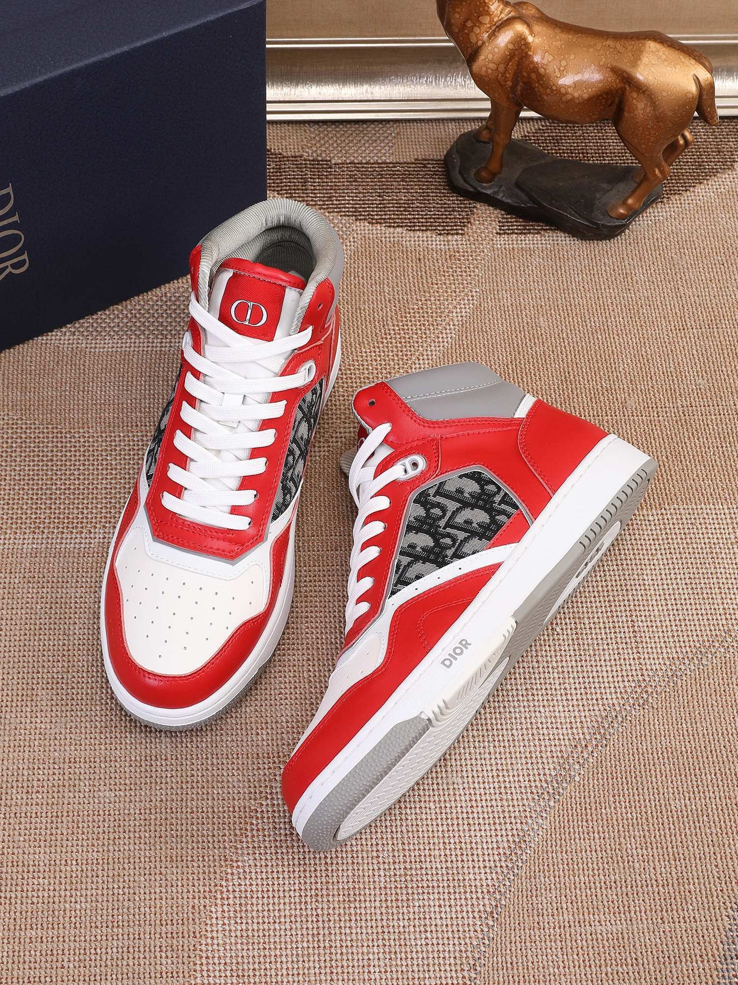 Dior Men's High Top Sneakers with Oblique Pattern and Adjustable Strap