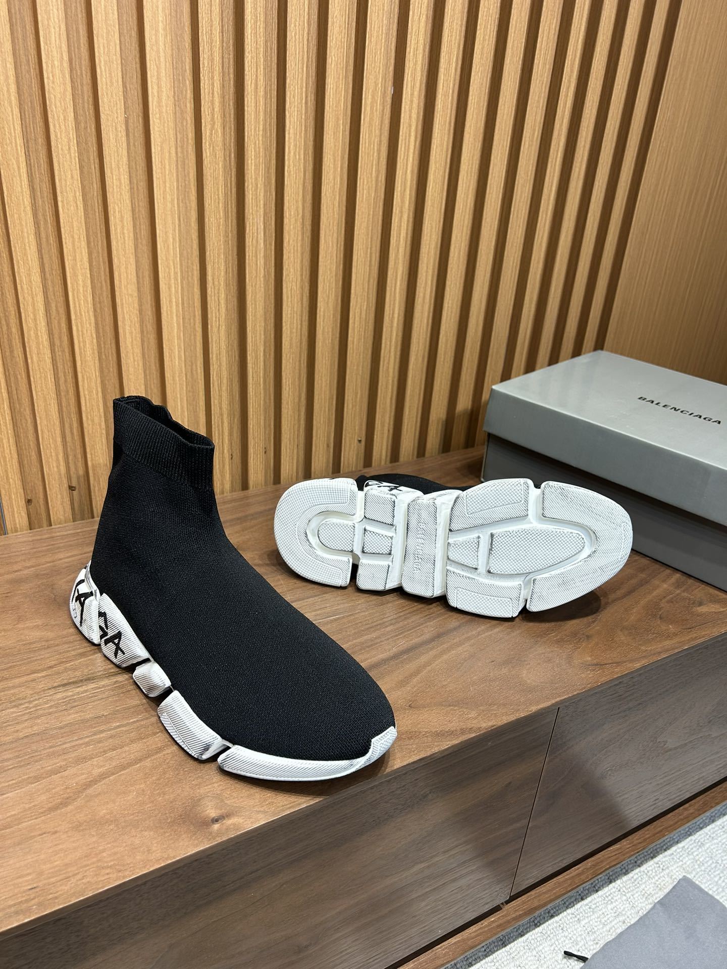 Balenciaga Unisex Black Sock Sneakers with Graffiti Sole for Fashion-forward Men and Women