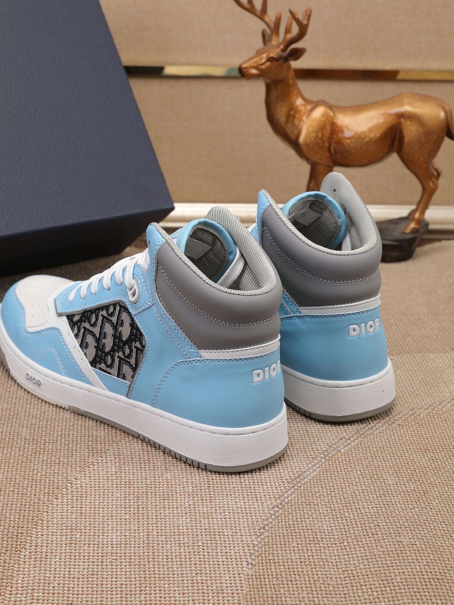Dior Men's High Top Sneakers with Oblique Pattern and Adjustable Strap