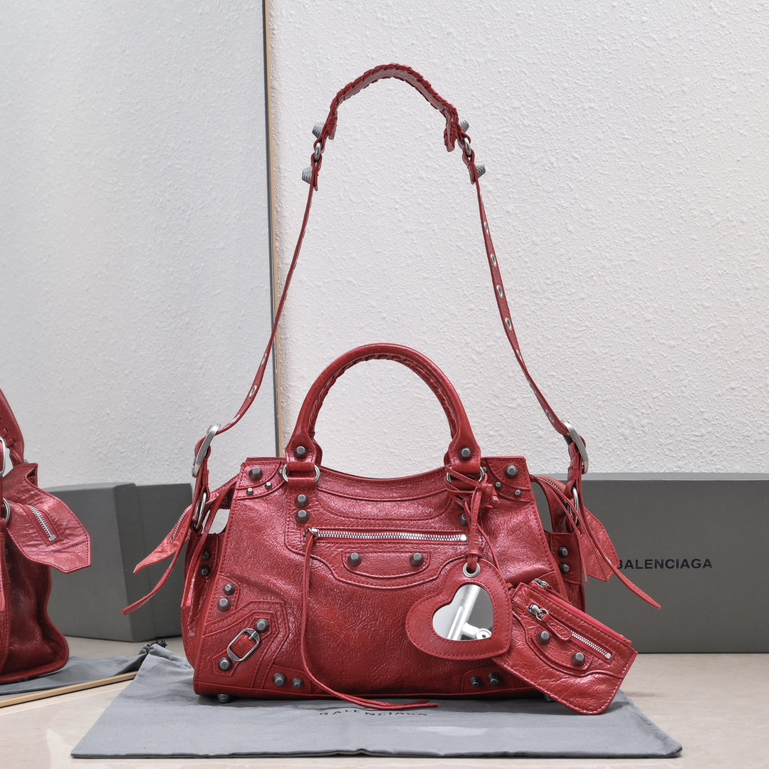 Balenciaga Classic City Bag with Studs and Heart - Shaped Charm for Edgy Fashion Lovers Style No.80092
