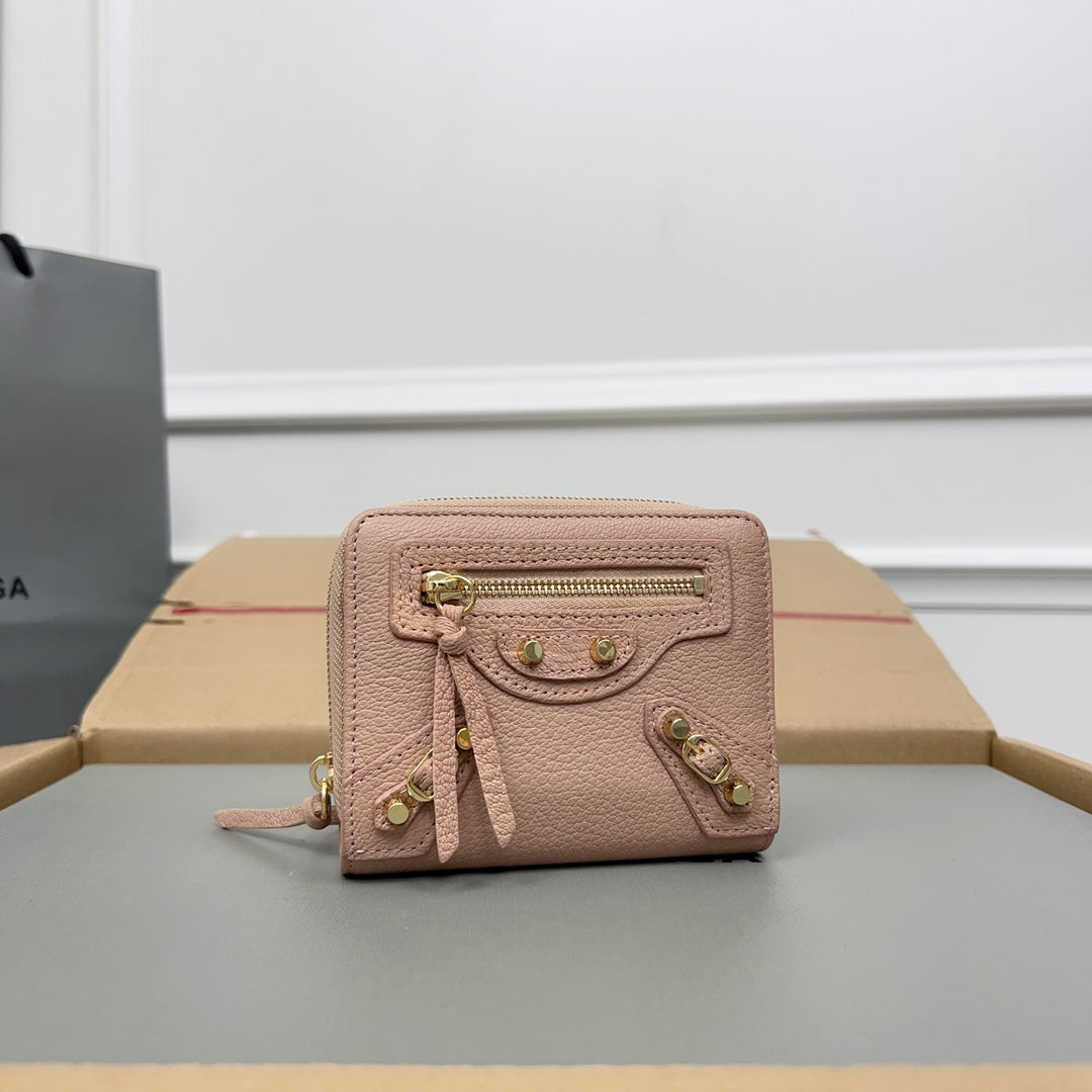 Balenciaga Compact Wallet with Textured Leather and Gold - Tone Hardware for Fashionable Organization