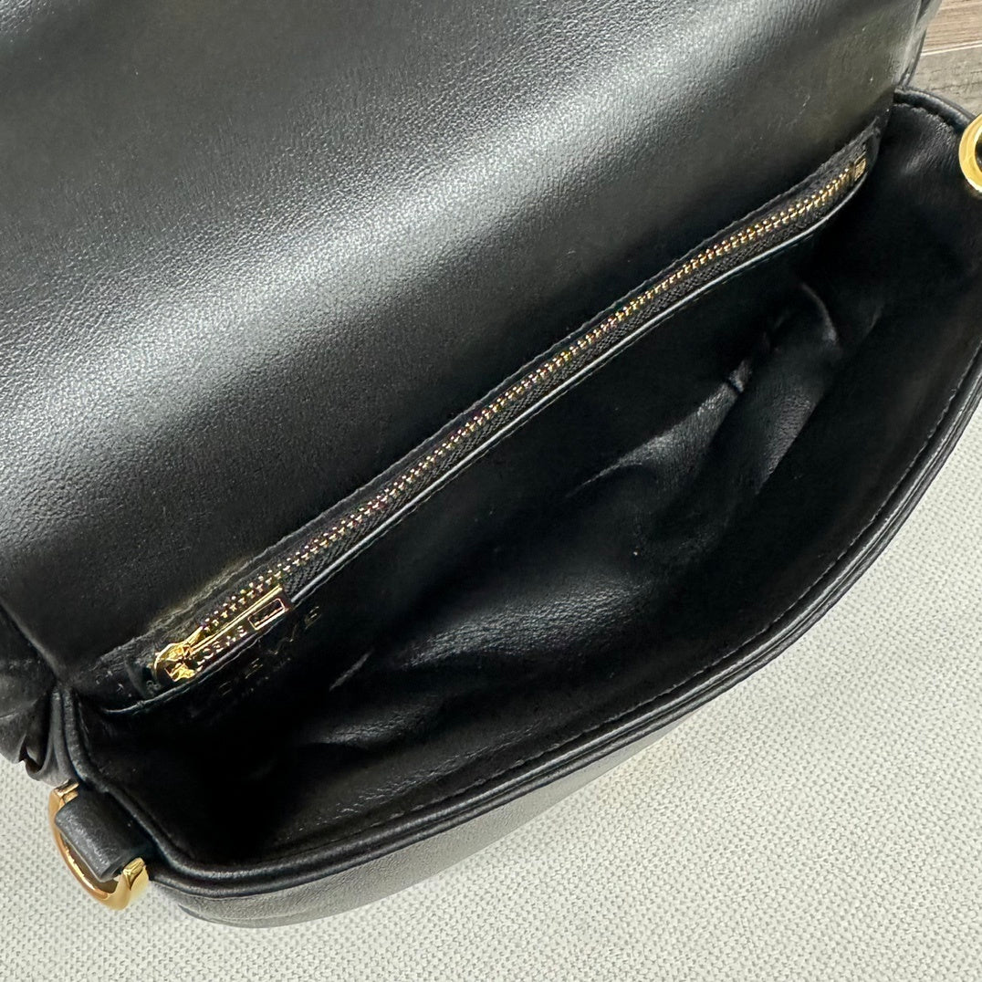 Loewe Puffer Goya Black Quilted Leather Crossbody Bag With Gold Logo Accent 062465