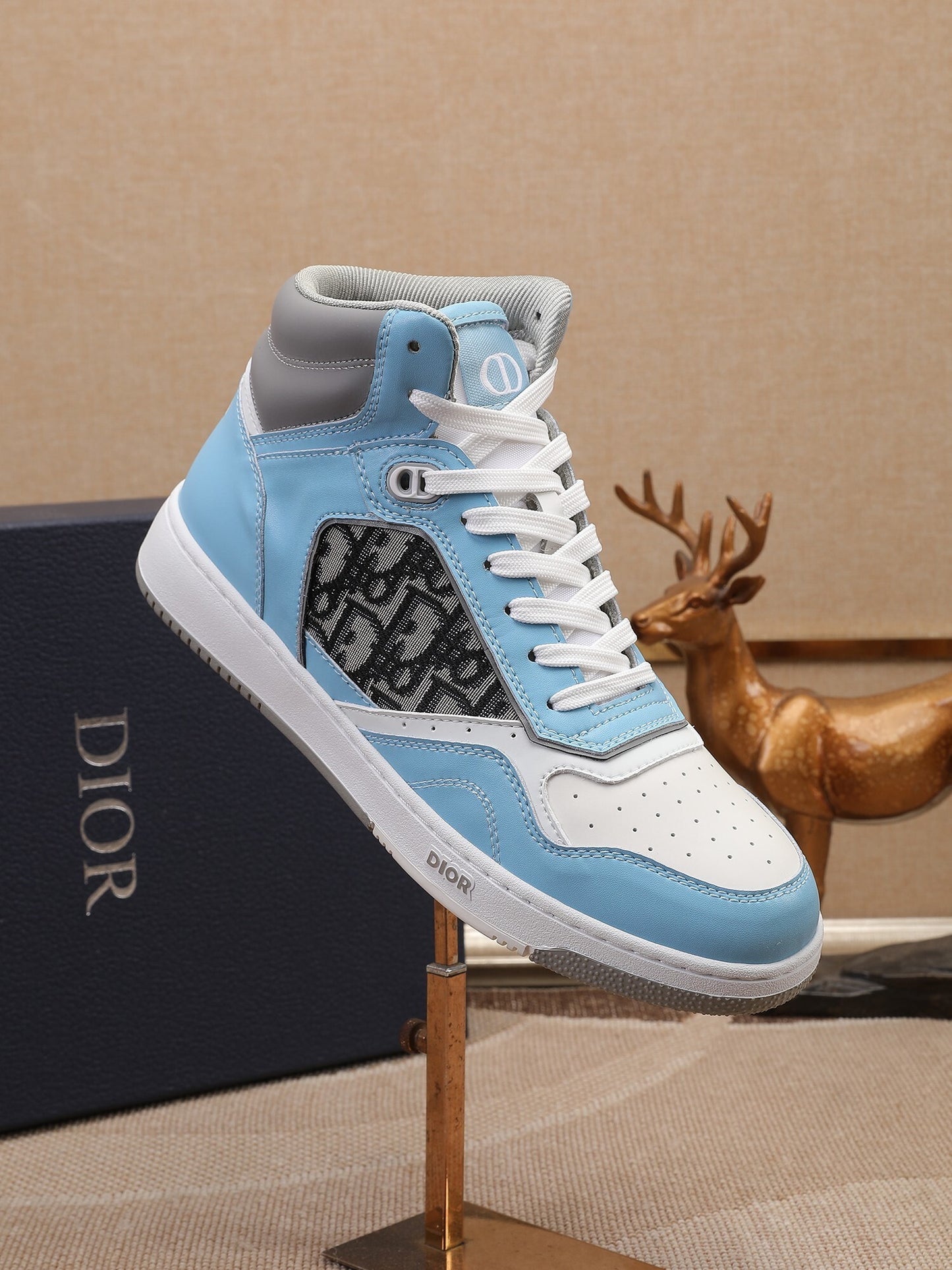 Dior Men's High Top Sneakers with Oblique Pattern and Adjustable Strap
