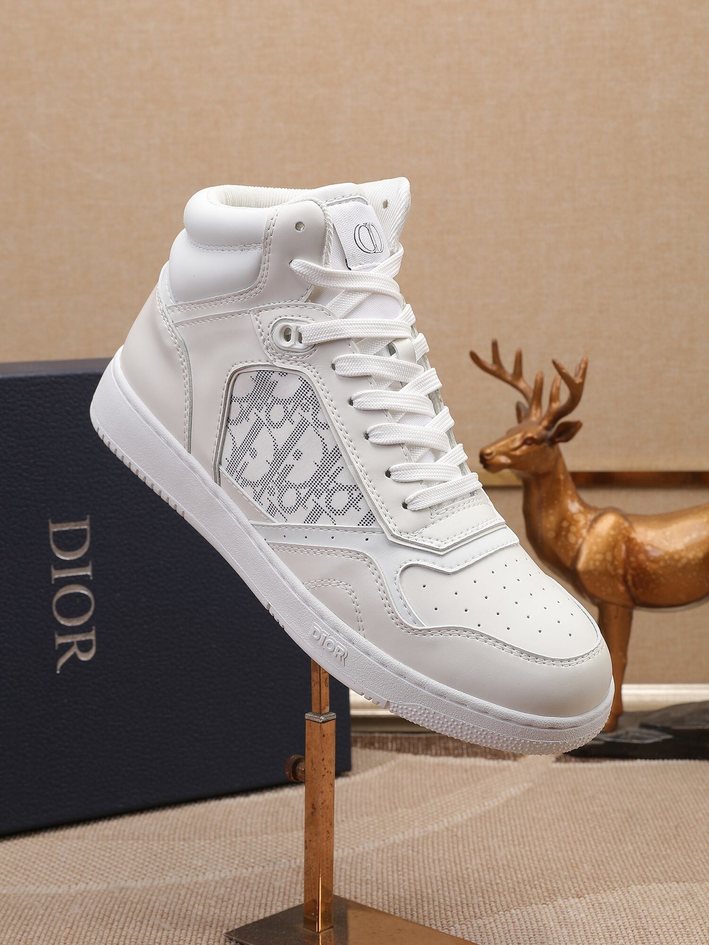 Dior Men's High Top Sneakers with Oblique Pattern and Adjustable Strap