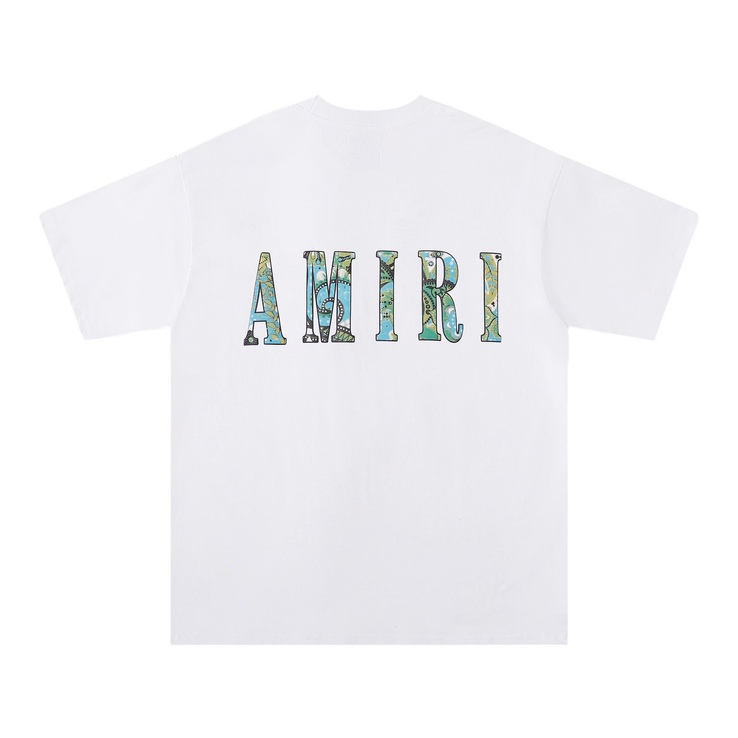 AMIRI White/Black Tee With Colorful Camo Logo For Stylish Streetwear Looks