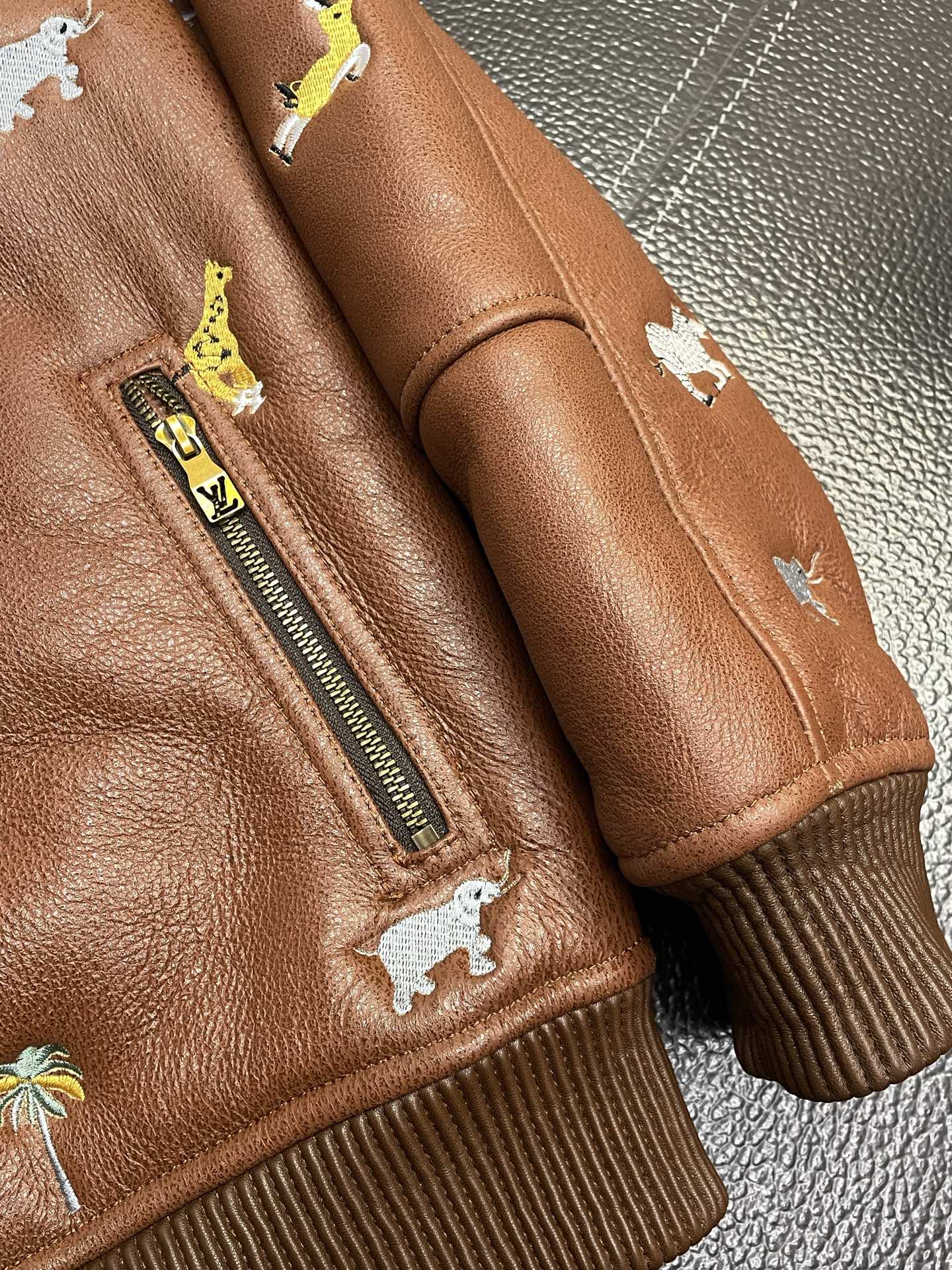 Louis Vuitton Leather Jacket with Safari Animal Embroidery