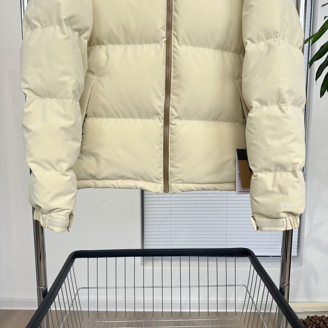 The North Face Nuptse Puffer Jacket With Beige And Brown Colorblock Design