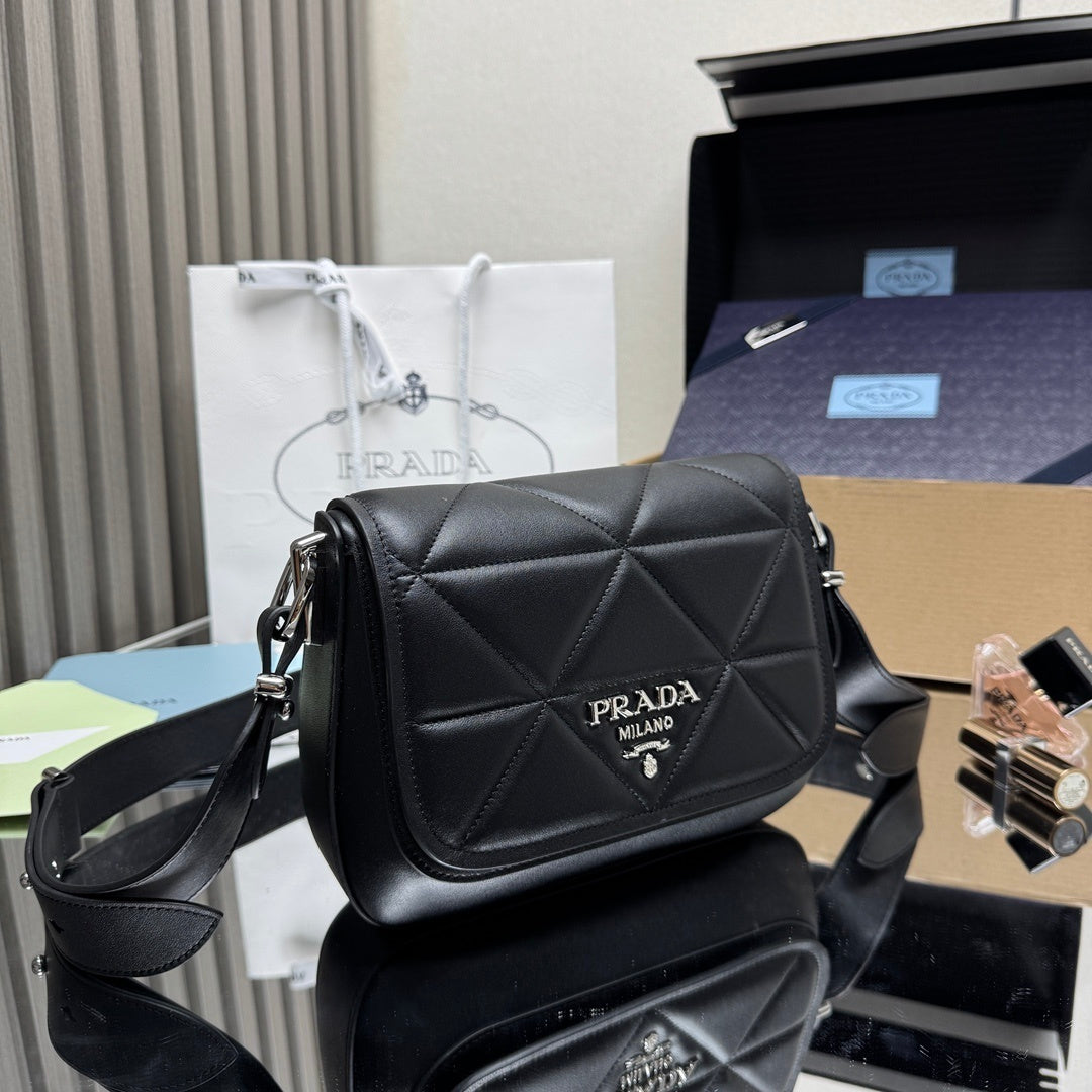 Prada White Quilted Leather Crossbody Bag With Brand Logo
