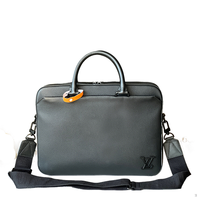 Stylish Louis Vuitton Black Leather Briefcase With Orange Accent For Professional Elegance M23778