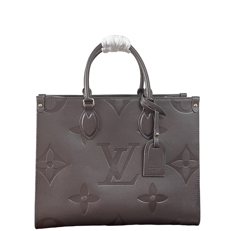 Elegant Louis Vuitton Gray Embossed Leather Tote Bag With Signature Monogram Patterns