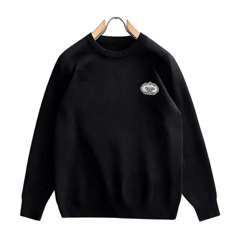 Prada Men's Black Crew Neck Knitted Sweater With Logo