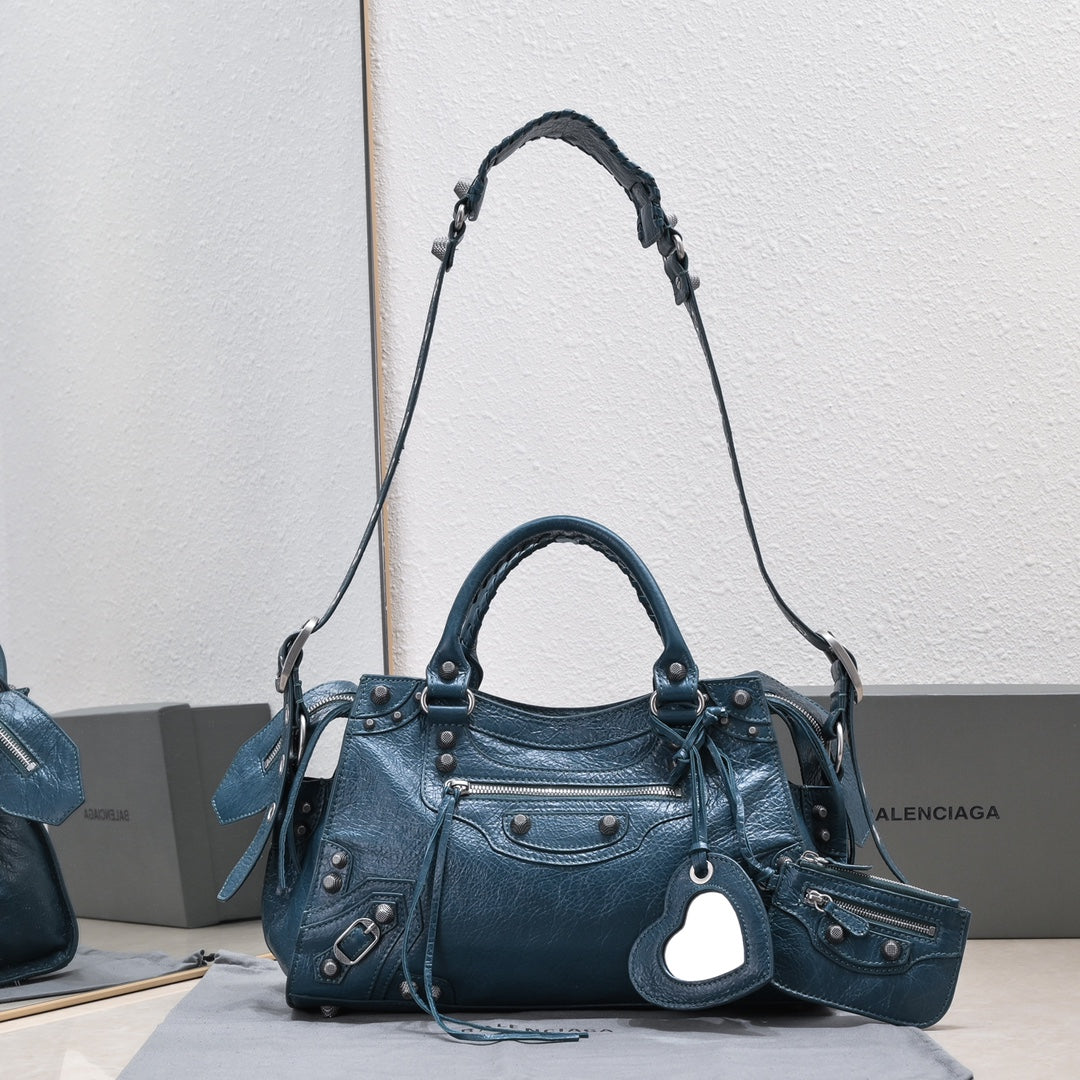 Balenciaga Classic City Bag with Studs and Heart - Shaped Charm for Edgy Fashion Lovers Style No.80092