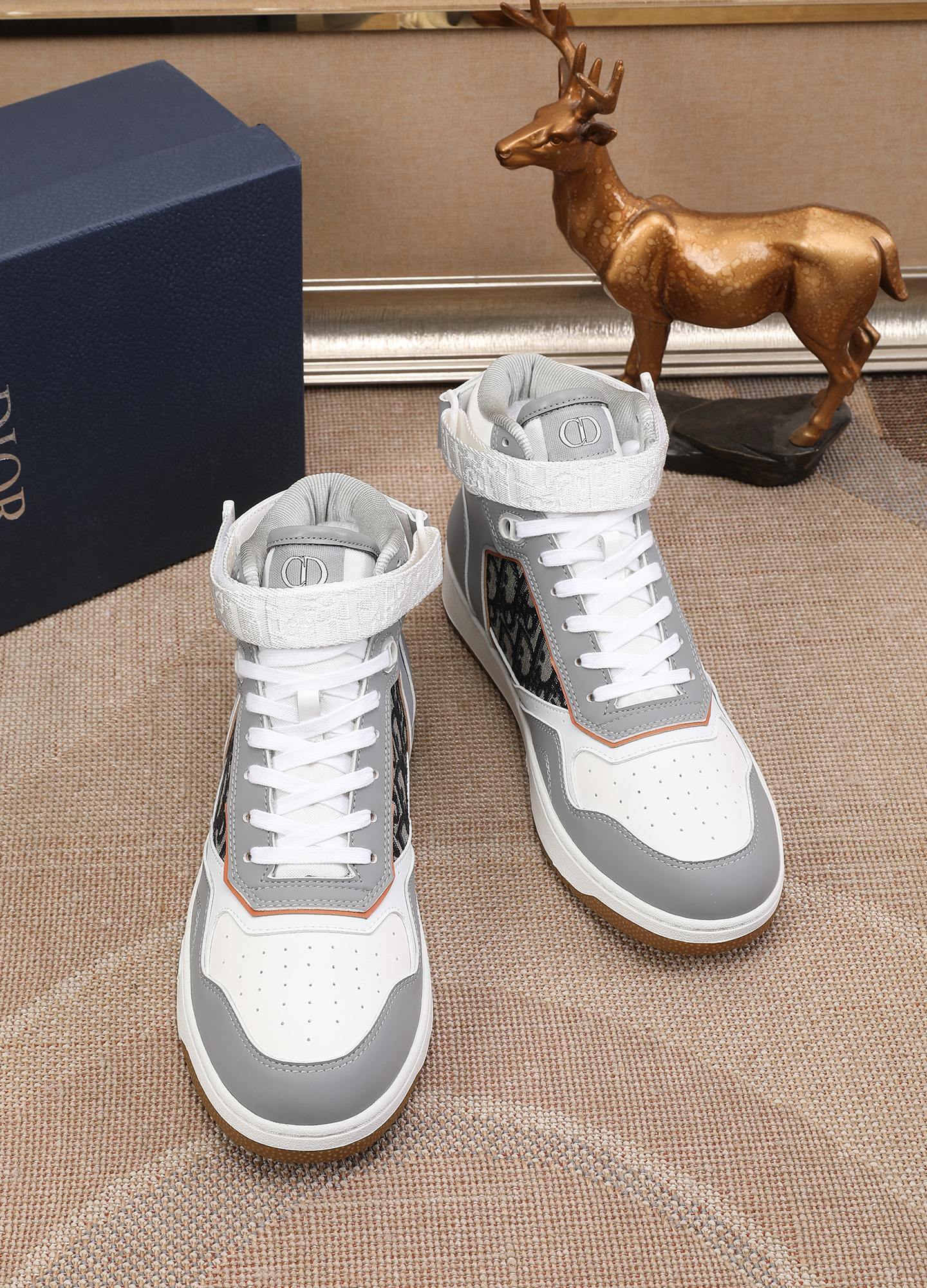 Dior Men's High Top Sneakers with Oblique Pattern and Adjustable Strap