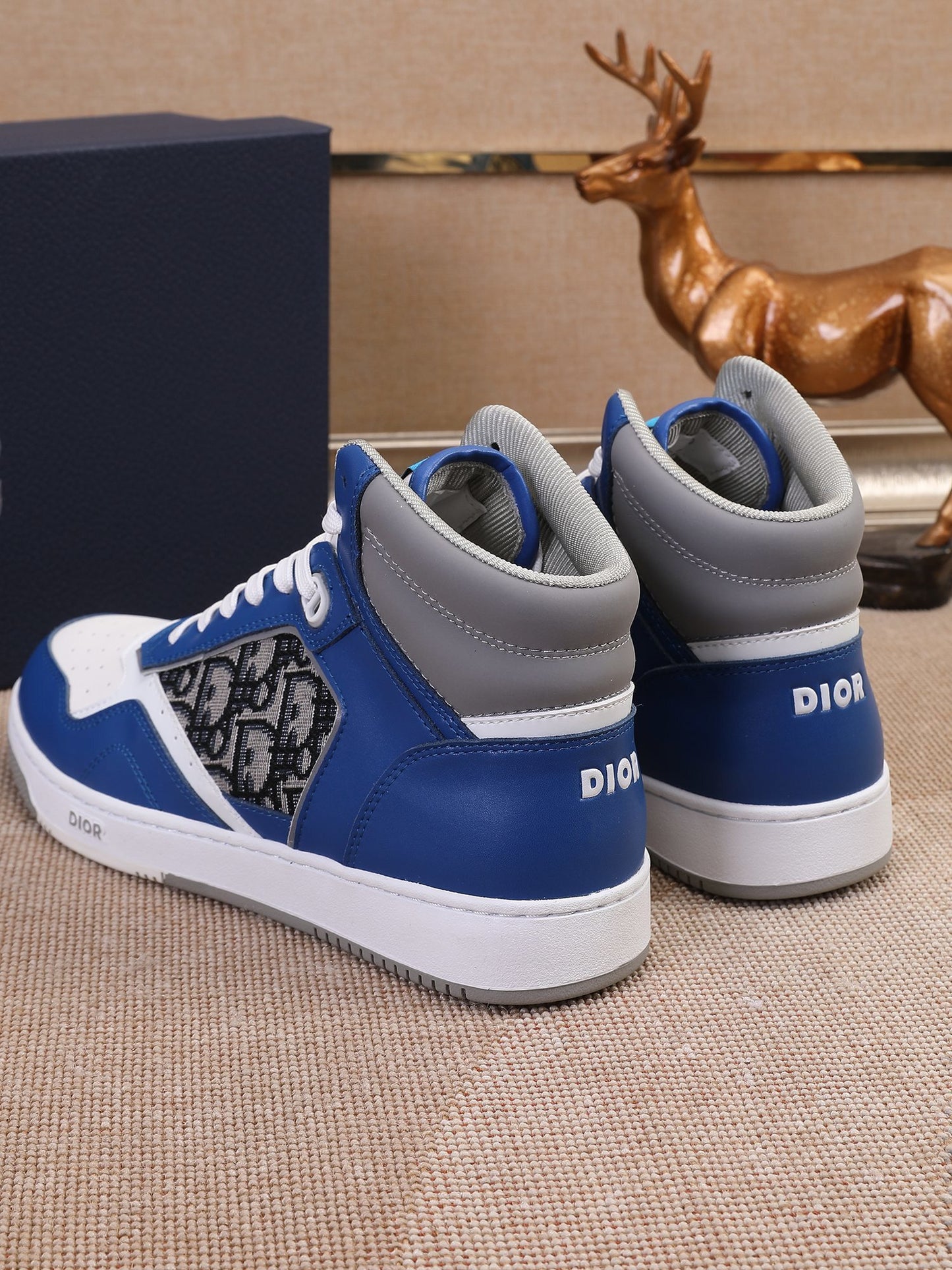 Dior Men's High Top Sneakers with Oblique Pattern and Adjustable Strap