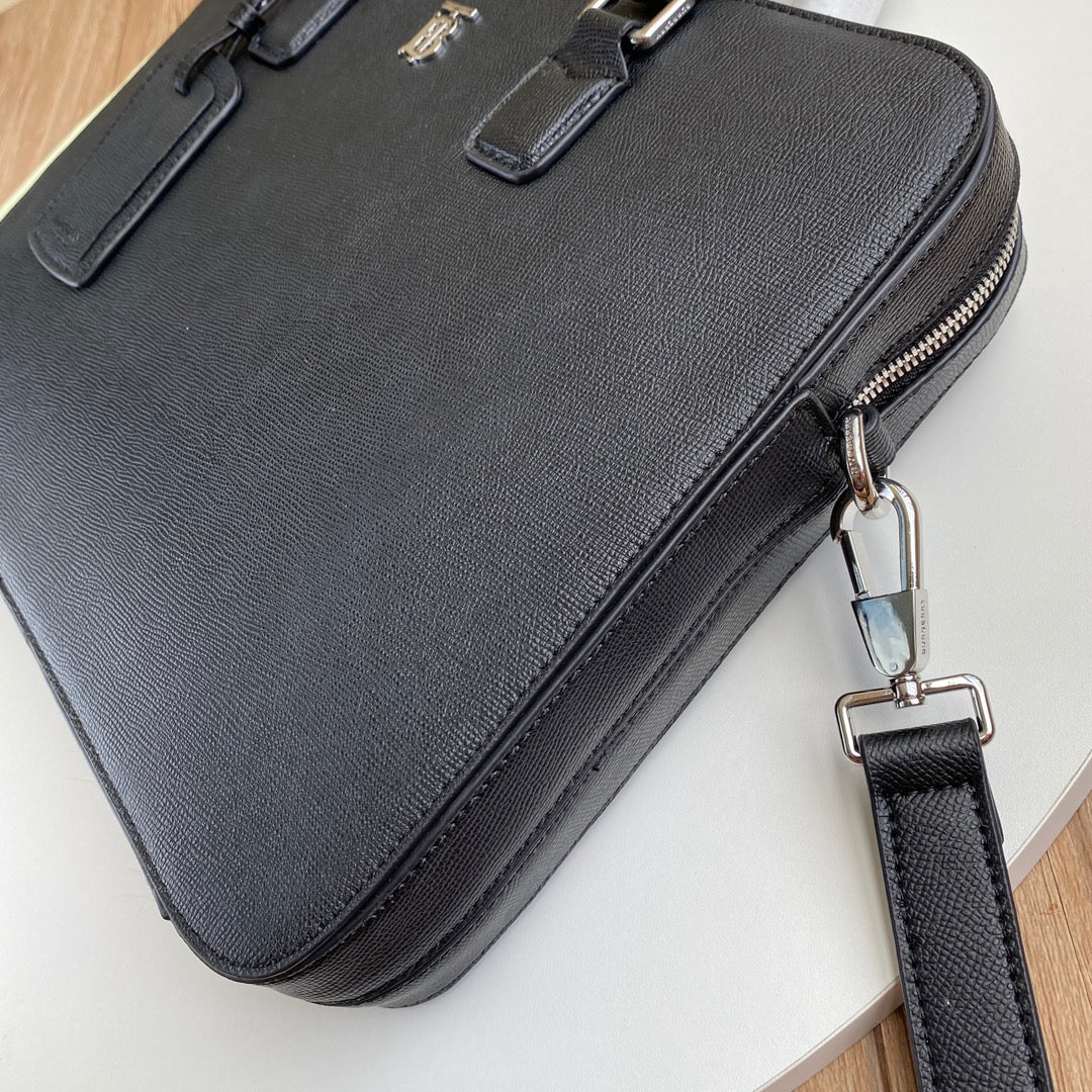Elegant Black Burberry Briefcase With TB Monogram For Sophisticated Business And Travel Occasions Style No.700112
