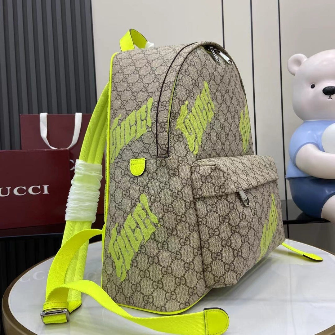 Stylish Gucci Backpack With Signature Pattern And Neon Accents For Fashion Lovers 834466