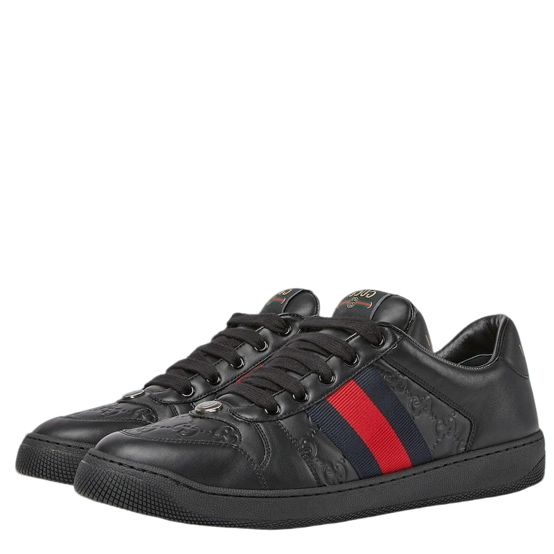 Gucci Unisex Sneakers With Iconic Web Stripes And GG Embossed Leather