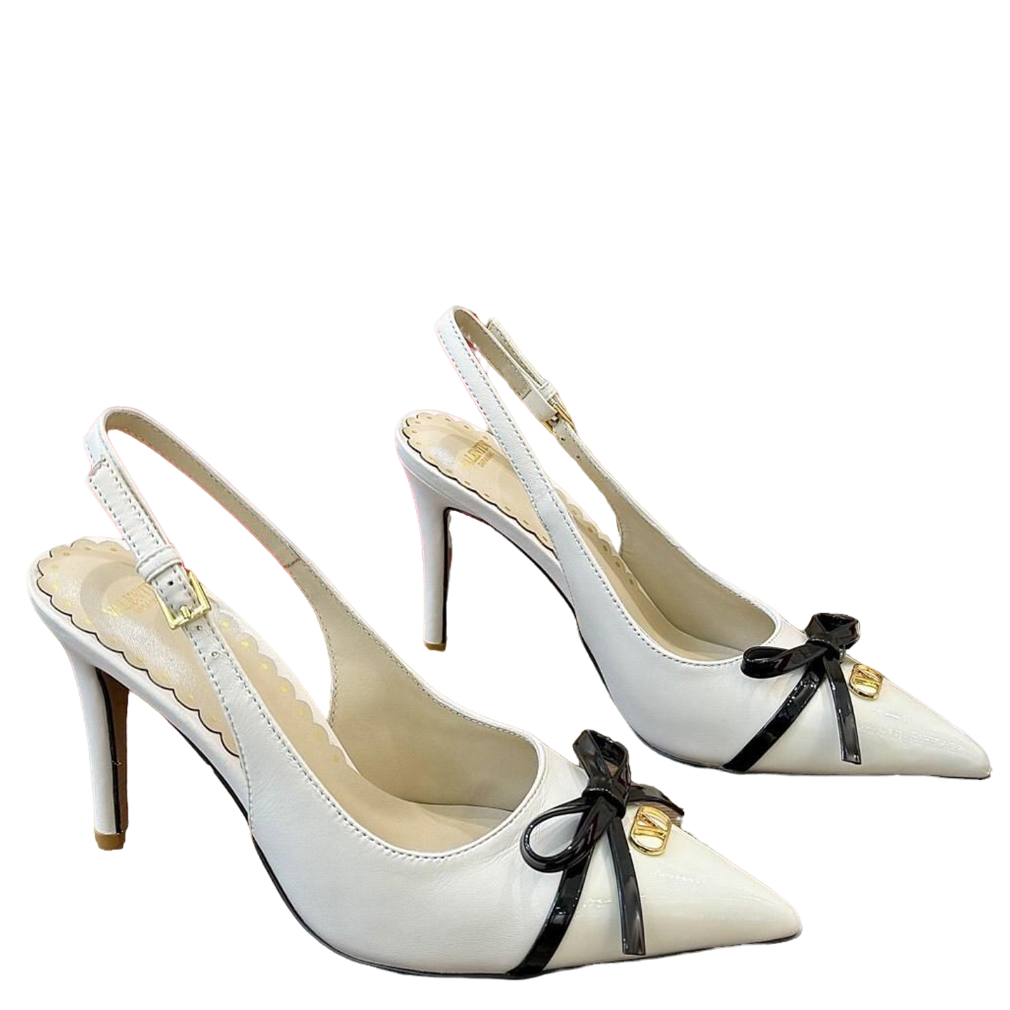 Valentino Women's Pointed Toe Bow High Heels Luxury Patent Leather Pumps