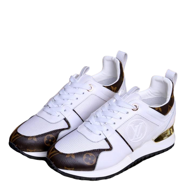 Louis Vuitton Women's White Fashion Sneakers With Signature Patterns And Gold Accents
