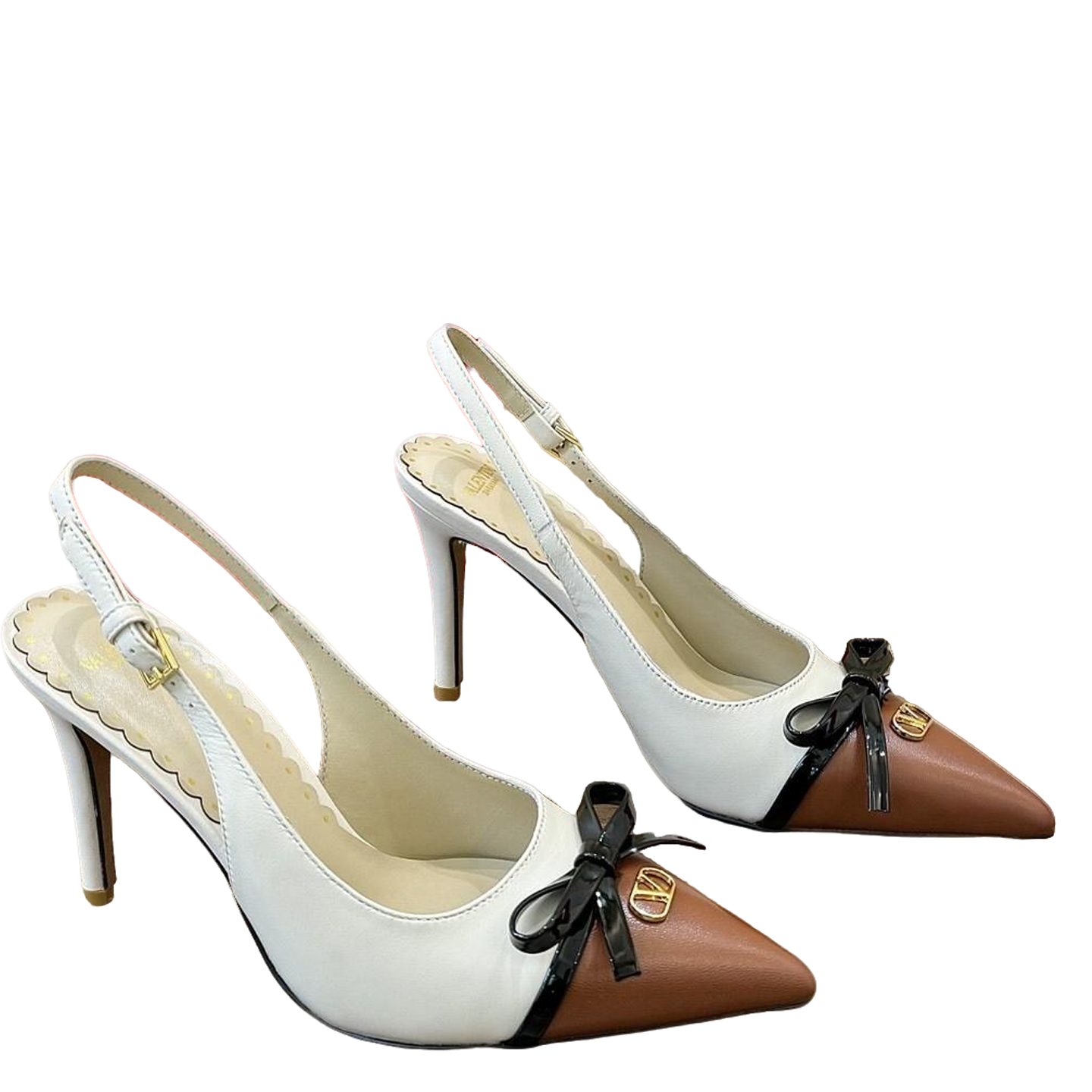 Valentino Women's Pointed Toe Bow High Heels Luxury Patent Leather Pumps