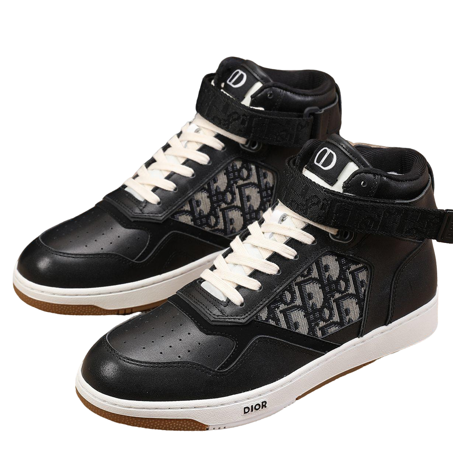 Dior Men's High Top Sneakers with Oblique Pattern and Adjustable Strap