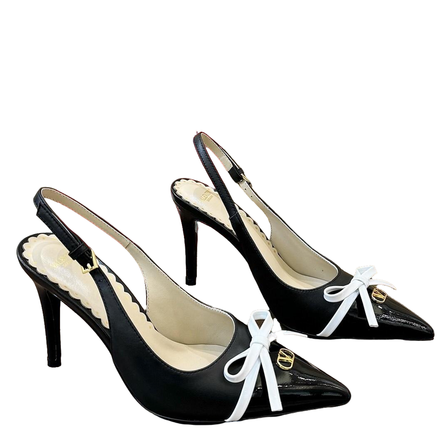 Valentino Women's Pointed Toe Bow High Heels Luxury Patent Leather Pumps