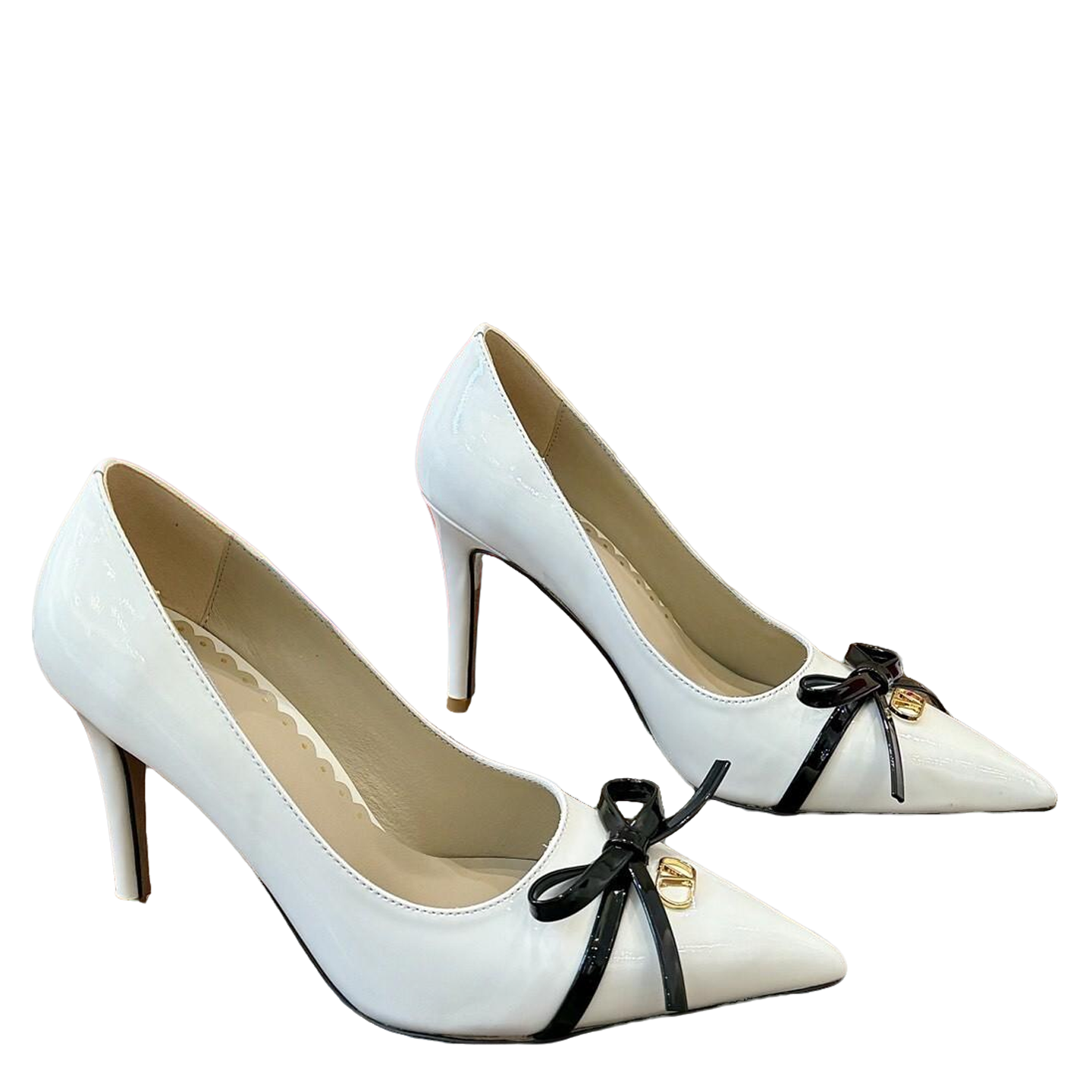Valentino Women's Pointed Toe Bow High Heels Luxury Patent Leather Pumps