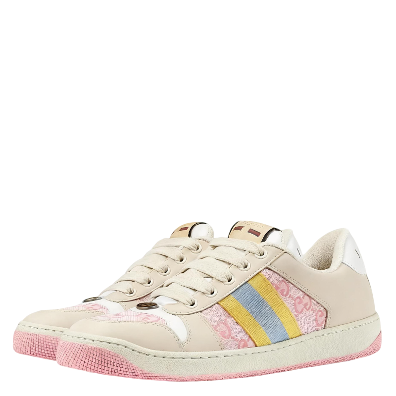 Gucci Unisex Sneakers With Pastel Stripes And GG Monogram Details