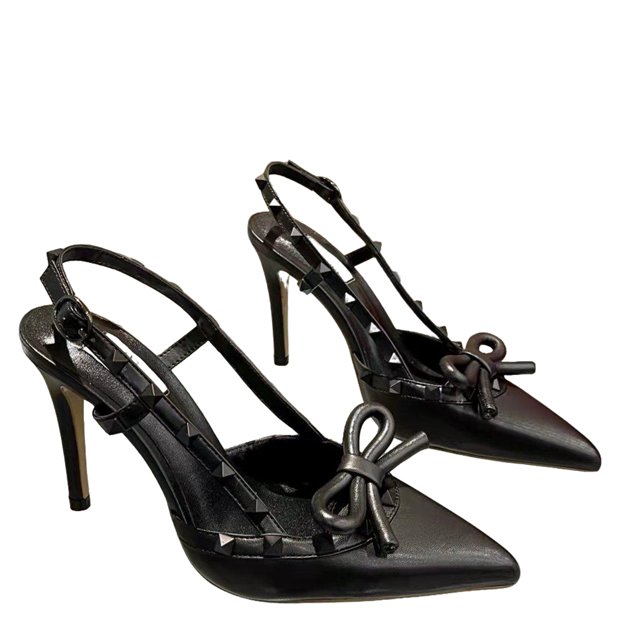 Valentino Women's Rockstud Bow Slingback Pumps Luxury Pointed Toe High Heels