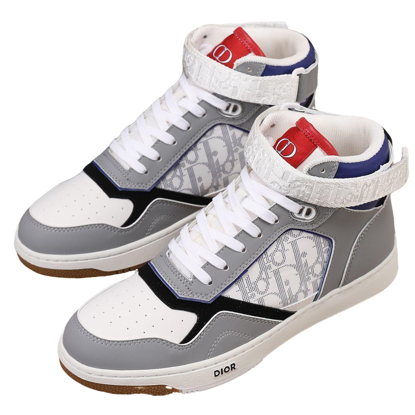Dior Men's High Top Sneakers with Oblique Pattern and Adjustable Strap