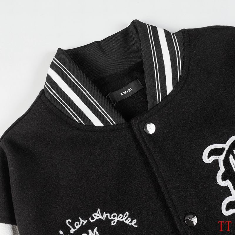 Amiri Black And White Varsity Jacket With Embroidered Graphics