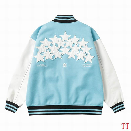 Amiri Light Blue Varsity Jacket With White Star Emblems
