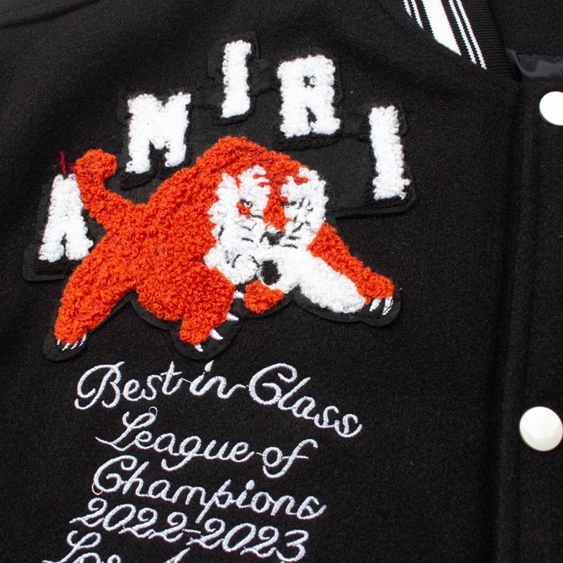 Amiri Black Varsity Jacket With Tiger Patch And Embroidery