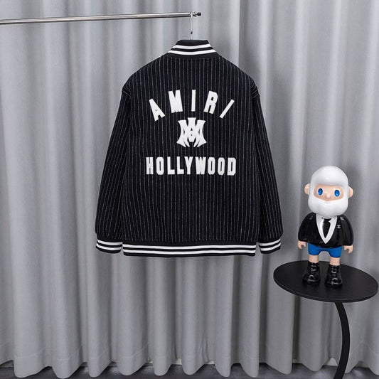 Stylish Amiri Striped Varsity Jacket With Logo