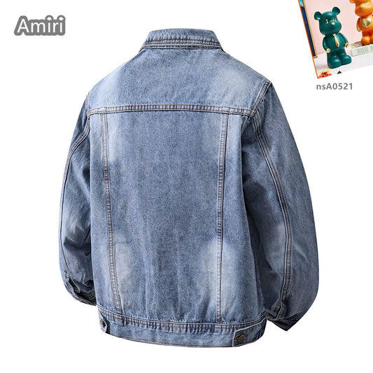 Amiri Light Blue Denim Jacket With Colorful Embroidered Badge