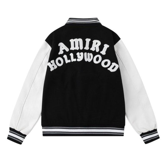 Amiri Black And White Varsity Jacket With Hollywood Embroidery