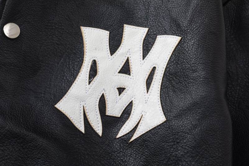 Amiri Black Faux Leather Varsity Jacket With Iconic Logo