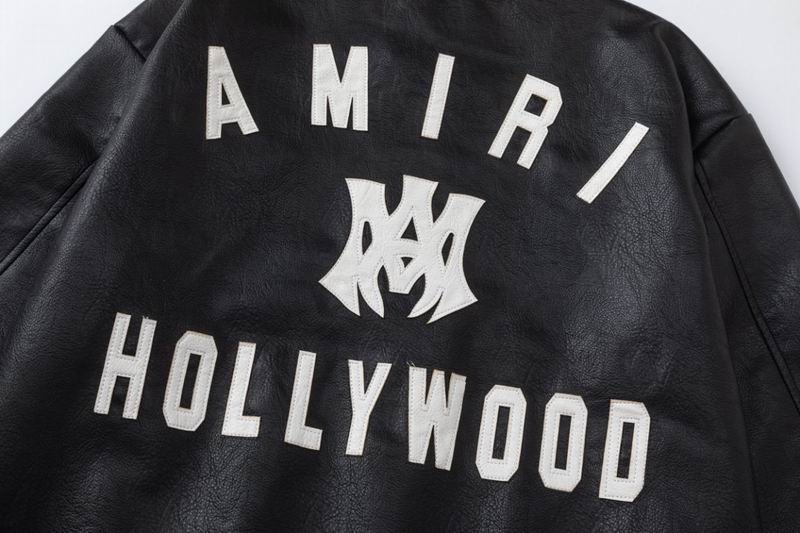 Amiri Black Faux Leather Varsity Jacket With Iconic Logo