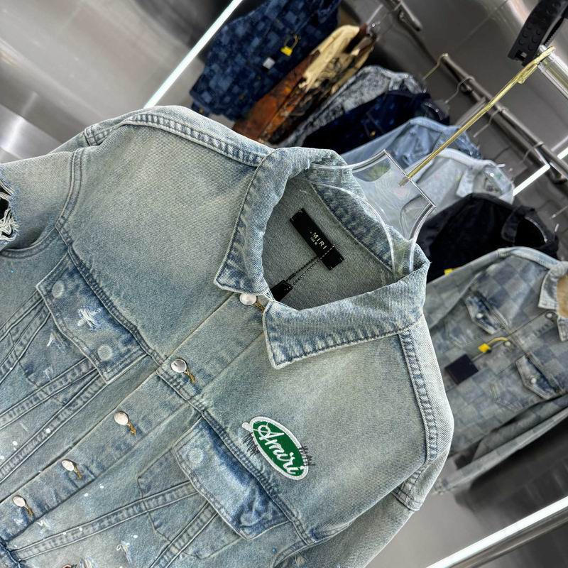 Amiri Distressed Denim Jacket With Patches And Splatter Details
