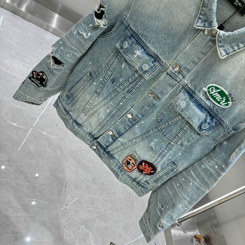 Amiri Distressed Denim Jacket With Patches And Splatter Details