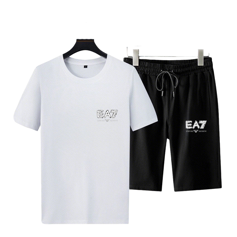 Emporio Armani EA7 Men's White T - Shirt And Black Shorts Set
