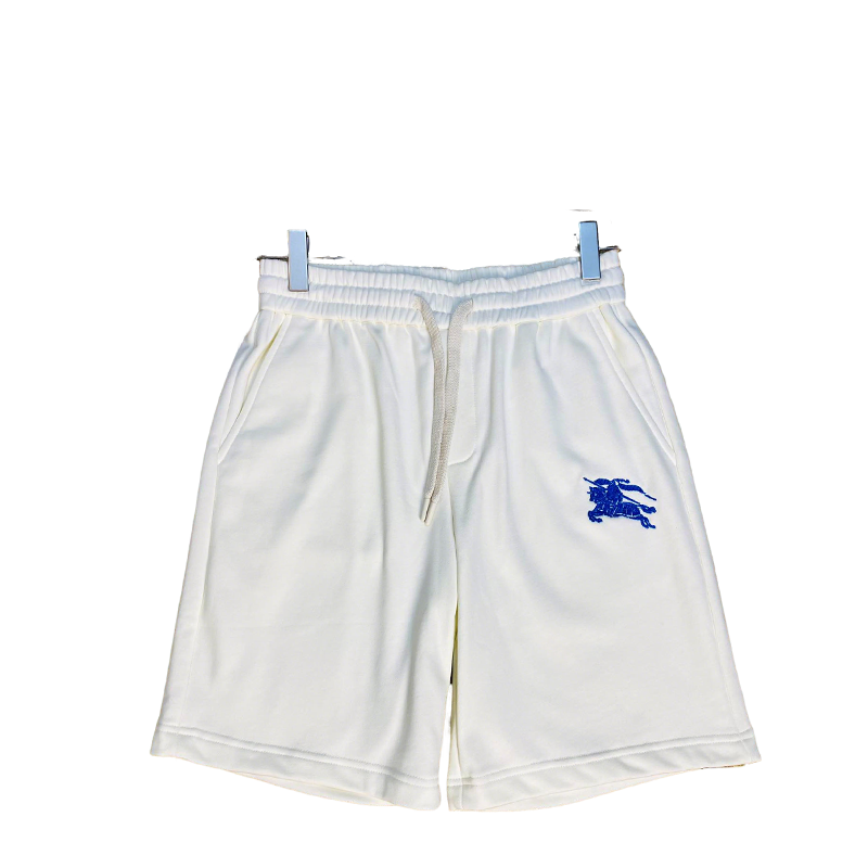 Burberry Men's White Shorts With Blue Equestrian Knight Embroidery